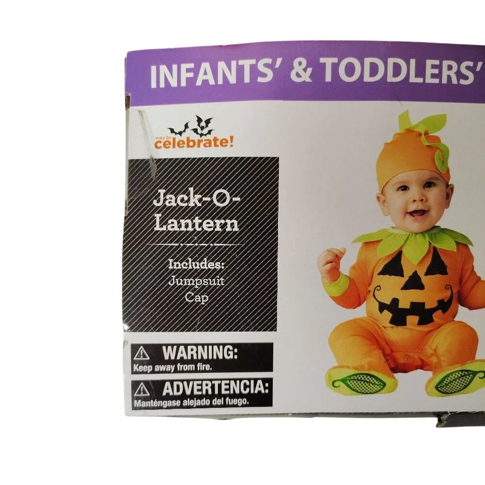 Infant 6-12 Months Pumpkin Jack-O-Lantern Jumpsuit and Cap Halloween Costume